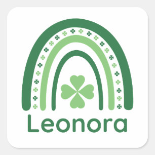 Pegatina Cuadrada Leonora Nombre Trébol Boho Arcoíris