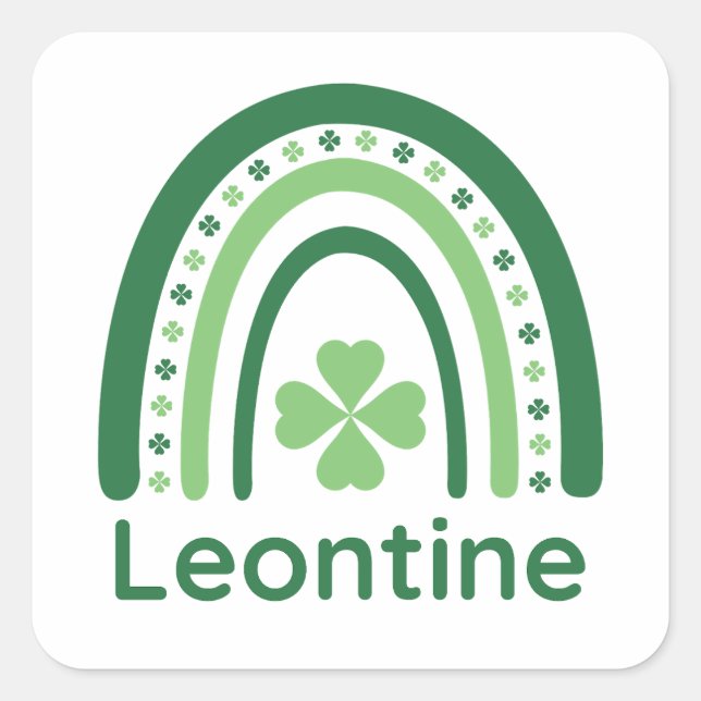 Pegatina Cuadrada Leontine Name Clover Boho Rainbow (Anverso)