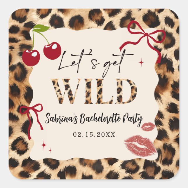 Pegatina Cuadrada Leopard Cheetah Bachelorette Party Sticker (Anverso)