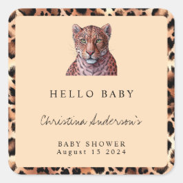 Pegatina Cuadrada Leopard Luxury Lion Tiger Wool Pattern Baby Shower