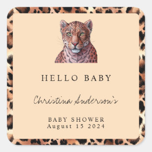Pegatina Cuadrada Leopard Luxury Lion Tiger Wool Pattern Baby Shower