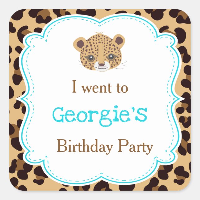 Pegatina Cuadrada Leopard Print Blue Quatrefoil 'Fui a' (Anverso)