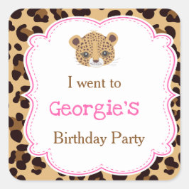 Pegatina Cuadrada Leopard Print Pink Quatrefoil 'Fui a'