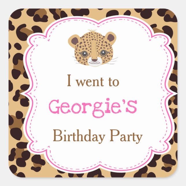 Pegatina Cuadrada Leopard Print Pink Quatrefoil 'Fui a' (Anverso)