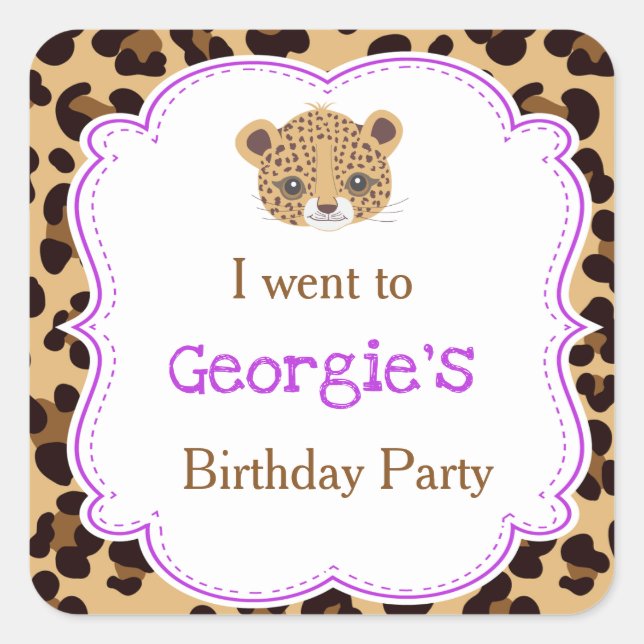 Pegatina Cuadrada Leopard Print Purple Quatrefoil 'Fui a' (Anverso)