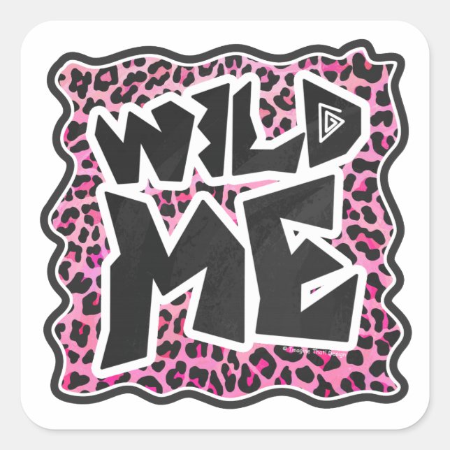 Pegatina Cuadrada Leopard Wild Me Black and Hot Pink Design (Anverso)