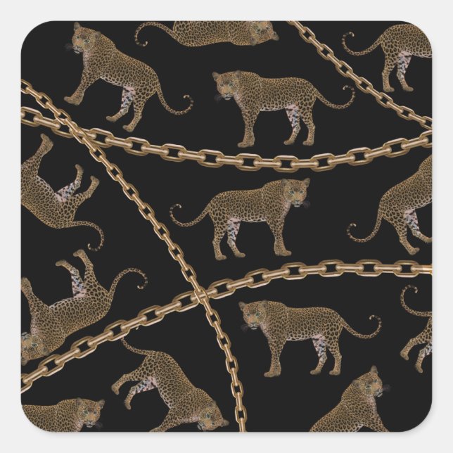 Pegatina Cuadrada Leopardo de la cadena dorada (Anverso)