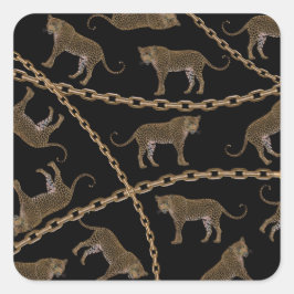 Pegatina Cuadrada Leopardo de la cadena dorada