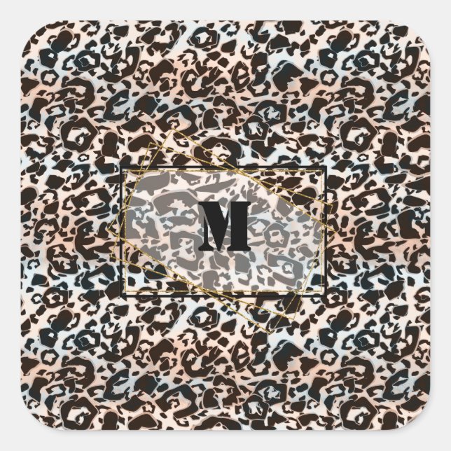 Pegatina Cuadrada leopardo, de moda, visto, marrón, personalizado (Anverso)