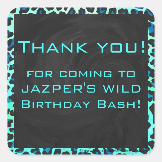 Pegatina Cuadrada Leopardo negro e impresión Verde azulada (Anverso)