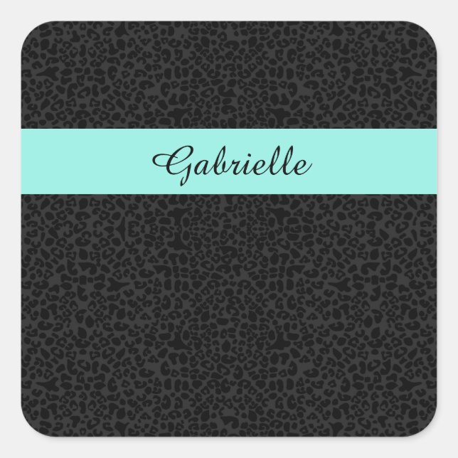 Pegatina Cuadrada Leopardo negro moderno Imprimir banda de Aqua con  (Anverso)