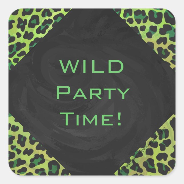 Pegatina Cuadrada Leopardo negro y verde con monograma (Anverso)