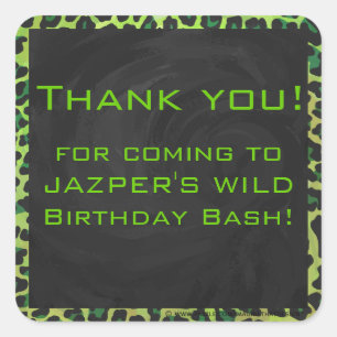 Pegatina Cuadrada Leopardo negro y verde con monograma