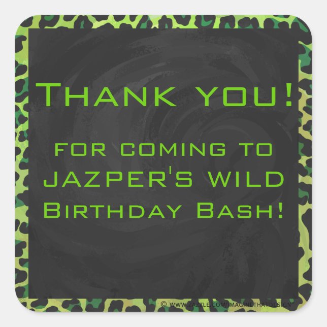 Pegatina Cuadrada Leopardo negro y verde con monograma (Anverso)