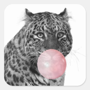 Pegatina Cuadrada Leopardo Panther Cat Bubble Gum Black Pink White