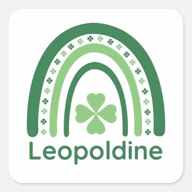Pegatina Cuadrada Leopoldine Name Clover Boho Rainbow (Anverso)