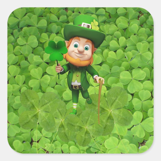 Pegatina Cuadrada Leprechaun (Anverso)