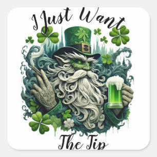 Pegatina Cuadrada Leprechaun caprichoso Salvando A Uno Frío