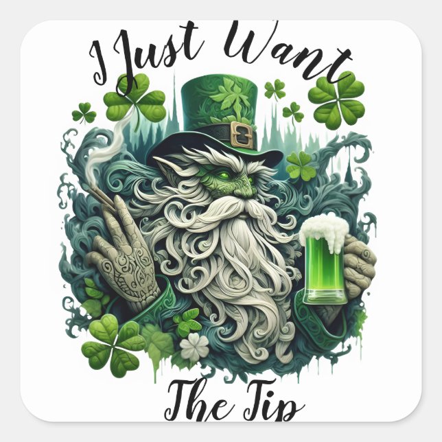 Pegatina Cuadrada Leprechaun caprichoso Salvando A Uno Frío (Anverso)