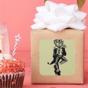 Pegatina Cuadrada Leprechaun con flauta