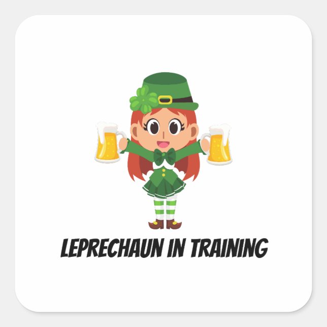 Pegatina Cuadrada Leprechaun Divertido (Anverso)