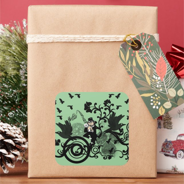 Pegatina Cuadrada Leprechaun en negro (Vacaciones)