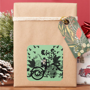 Pegatina Cuadrada Leprechaun en negro