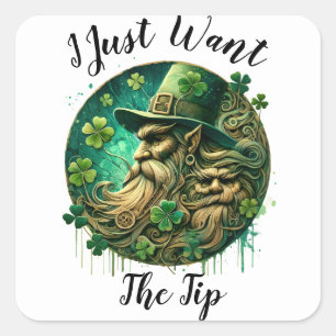 Pegatina Cuadrada Leprechaun Mischievado Salvando Una Pinta