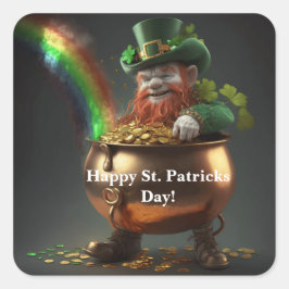 Pegatina Cuadrada Leprechaun Pot Of Gold 