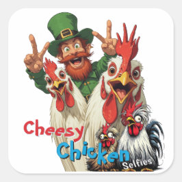 Pegatina Cuadrada "Leprechaun Selfie" Chessy Chicken Selfies