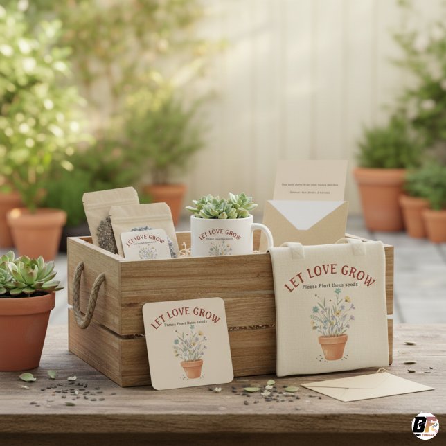 Pegatina Cuadrada Let Love Grow Wildflower Seed Packet Rustic Weddin (Subido por el creador)