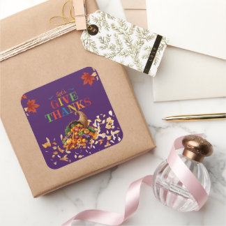 Pegatina Cuadrada Let’s Give Thanks Cornucopia Thanksgiving