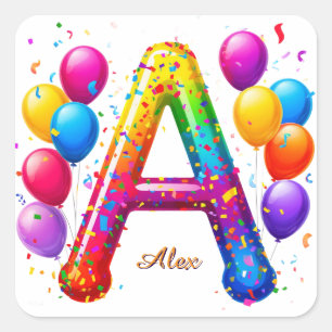 Pegatina Cuadrada Letra A Colorida Con Globos Celebración De Fiesta 