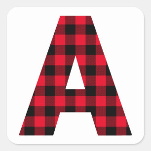 Pegatina Cuadrada Letra A de monograma en cuadros rojo y negro búfal