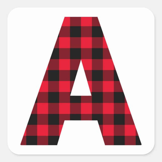 Pegatina Cuadrada Letra A Inicial Mayúscula en Cuadro de Búfalo Rojo (Anverso)