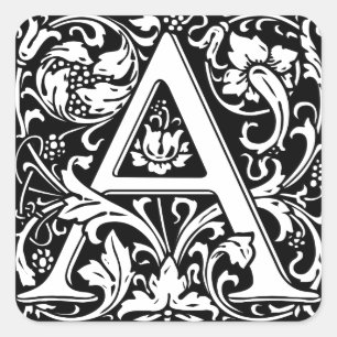 Pegatina Cuadrada Letra A Monograma Medieval Art Nouveau
