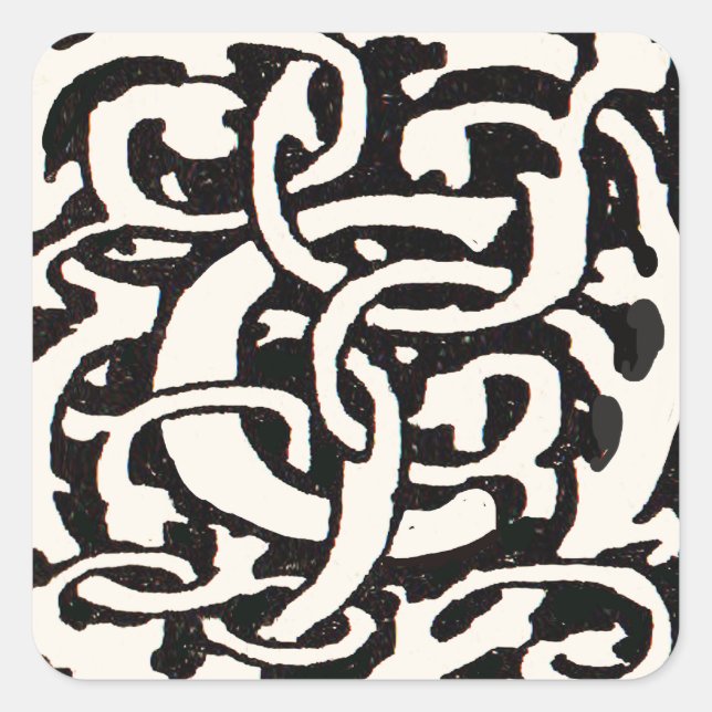 Pegatina Cuadrada Letra Art Nouveau del Monograma C de la cosecha de (Anverso)