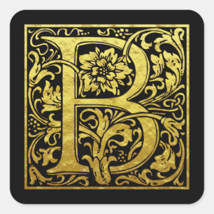 Pegatina Cuadrada Letra B Primera Letra Faux Gold Black
