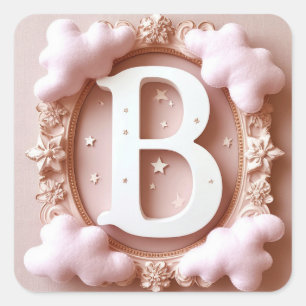 Pegatina Cuadrada 💖 Letra B Tema de Nube Floral para Bebé 💖
