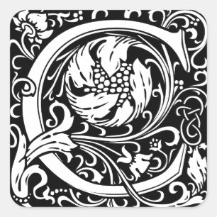 Pegatina Cuadrada Letra C Monograma Arte Nouveau Medieval