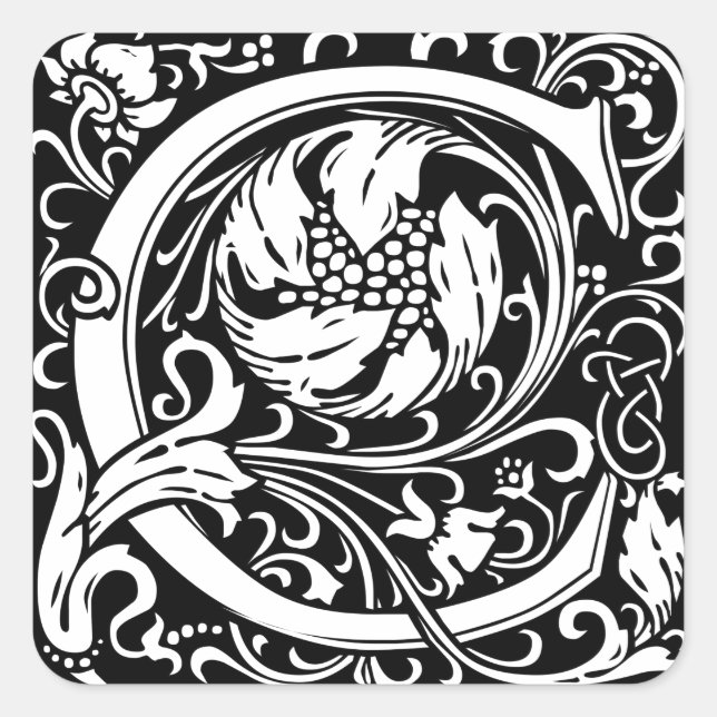 Pegatina Cuadrada Letra C Monograma medieval Art Nouveau (Anverso)