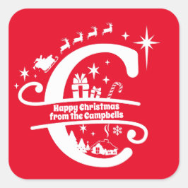 Pegatina Cuadrada Letra C Monograma Nombre inicial de familia Saludo