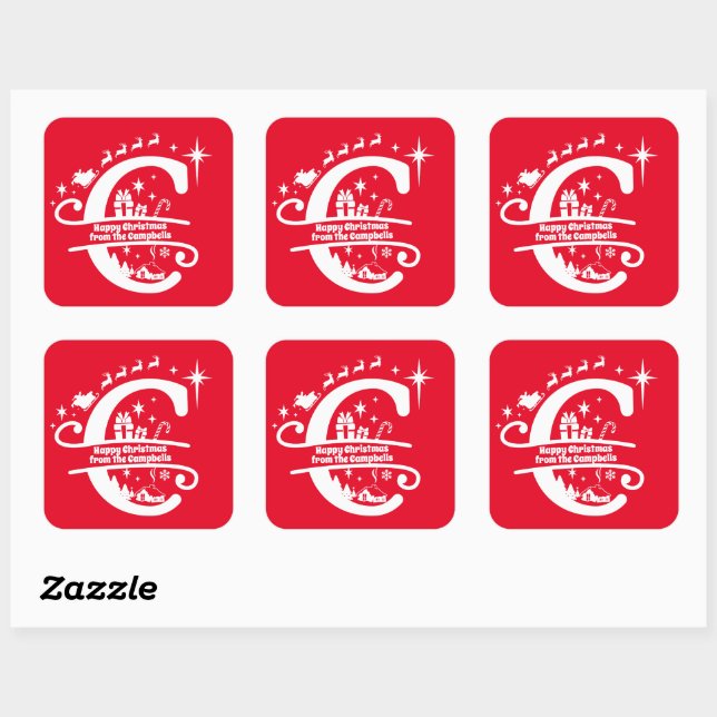 Pegatina Cuadrada Letra C Monograma Nombre inicial de familia Saludo (Hoja)