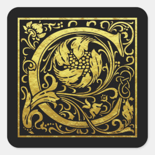 Pegatina Cuadrada Letra C primera letra falsa dorada negra