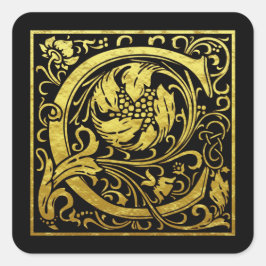 Pegatina Cuadrada Letra C Primera Letra Faux Gold Black