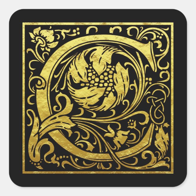 Pegatina Cuadrada Letra C Primera Letra Faux Gold Black (Anverso)