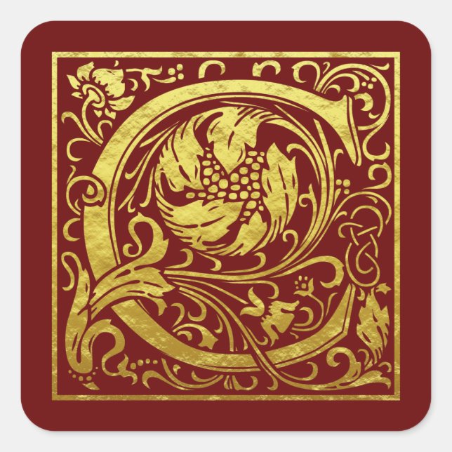Pegatina Cuadrada Letra C Primera Letra Faux Gold Red (Anverso)