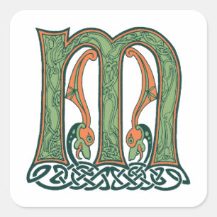 Pegatina Cuadrada Letra Celta Knot M, diseño irlandés