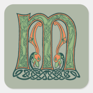 Pegatina Cuadrada Letra Celta Knot M, diseño irlandés