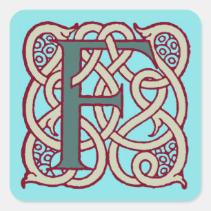 Pegatina Cuadrada Letra celta Knot monograma inicial F